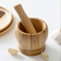 Herb Spice Stamper Grinder Bamboe Vijzel En Stamper Set Guacamole Kom Shell Knoflook Peper Druk Grinder Crusher