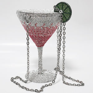 レディース用高級ダイヤモンドクリスタルラインストーンイブニングカクテルゴブレット高級マティーニグラスカジュアルクロスボディクラッチバッグ付き - Product Image 1