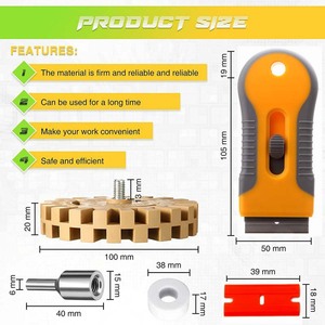 22 Pc Yellow Telescopic Scraper Glue Remover <b>Wheel</b> With 20 <b>Plastic</b> Blades For Automotive Window Tinting And Home Use - Product Image 5