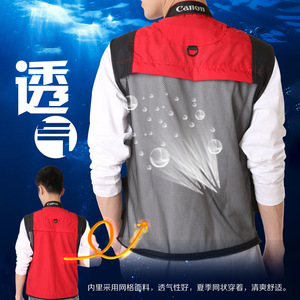Outdoor Multi Pocket Vest Red Waterproof For Adults And Kids Summer Camp Photography Work Wear - Product Image 3