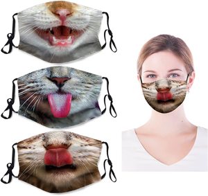 1pc個別パックユニセックス布洗える再利用可能なカバー超かわいい猫プリントマスク - Product Image 1