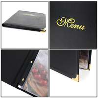 Couvertures de menu de restaurant JINDA 910A en cuir PU et PVC avec estampage doré, 7 pages, noir, pour restaurants et hôtels