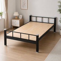 Cadre de lit en acier noir de 1500 mm avec base plate en bois pour dortoir, appartement, auberge, logement du personnel et chambre à coucher – Lit simple en métal
