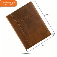 Portafolio Ejecutivo Retro de Cuero Crazy Horse, Cuaderno de Tapa Dura Cosido, Bolsillos de Almacenamiento, Portaplumas, para Oficina y Negocios