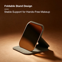 Étui en cuir durable pour miroir de maquillage portable, format voyage, design multi-angles réglable, emballage personnalisé