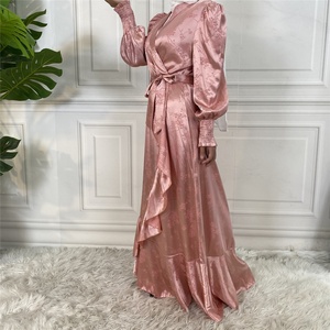 6572# Floral Dresses for Muslim Women Satin Robe Long Silk <b>Maxi</b> Dress Islamic Modest Fashion - Product Image 4