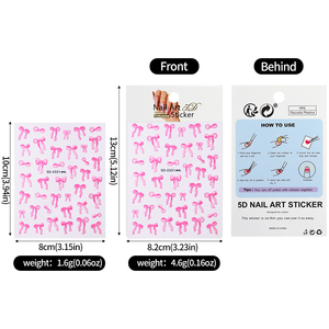2025 nouveau 5D Kawaii arc <span class=keywords><strong>manucure</strong></span> autocollant multicolore ruban arc amour coeur ongles décalcomanies auto-adhésif ongles autocollants accessoires - Product Image 6
