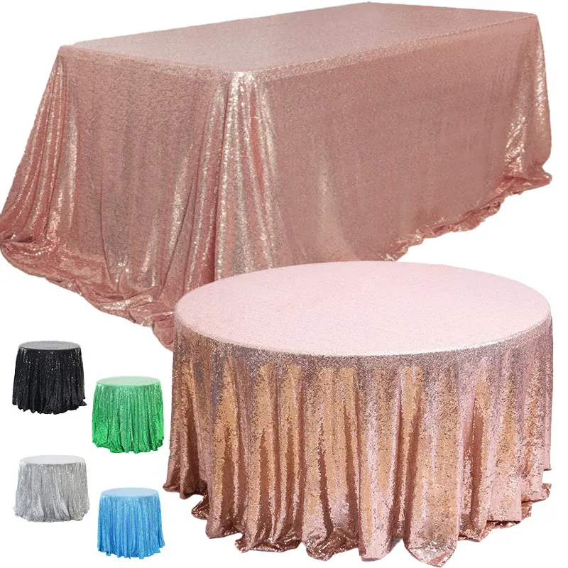 Groothandel Glitter Zwart Blauw Groen Zilver Rose Goud Lovertjes Rechthoek Bruiloft Feest Tafelkleed Deksel 120 Inch Rond