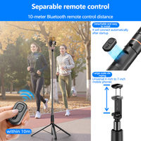 Trépied de téléphone en alliage d'aluminium de 162 cm avec télécommande Bluetooth détachable et support griffe froide pour diffusion en direct