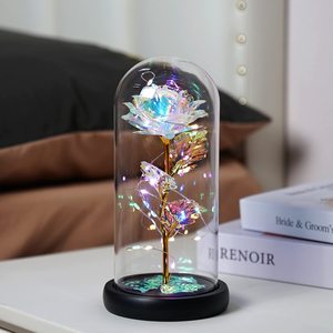 Rose rouge dans un dôme de verre sur une Base en bois série LED fleurs immortelles couvercle de dôme en verre - Product Image 3