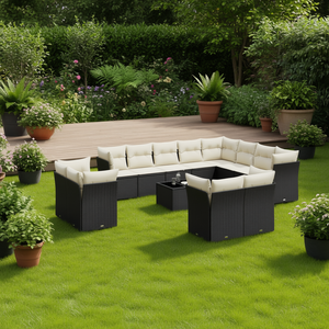 Set Divano da Giardino in Rattan Nero 10 Posti, Arredamento da Esterno Design Contemporaneo, Set Lounge da Patio Resistente alle Intemperie - Product Image 2