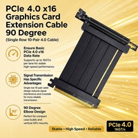 Câble d'extension pour carte graphique PCIe 4.0 X16 avec contacts plaqués or, cordon riser 90 degrés, simple rangée, 10 paires de fils, 32 Go/s