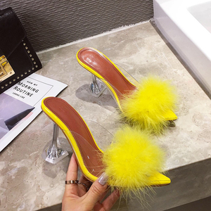 Women's Large Open Toe Wool Summer Sandals Transparent Glass Heel Women's Bridal <b>Shoes</b> Anti-Slip Pointed Design for Foreign - Product Image 2