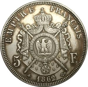 Pièce commémorative de 1861-1867, ancienne pièce de monnaie française en argent plaqué or pur, 5 francs, artisanat - Product Image 3
