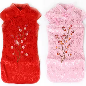 Chinesischer Großhandel Qipao für Mädchen Kinder Baumwolle Ärmelloses Party kleid besticktes Cheongsam-Kleid für Kinder Abschluss ball trägt