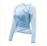 Combinaison de yoga 2-en-1 pour femme avec haut sculptant à dos nageur croisé et manches longues, séchage rapide, respirante et ajustée, en maille française