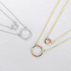 Collier pour femme en argent sterling S925, collier pendentif rond coloré à double couche en deux parties, bijoux exquis - Product Image 2