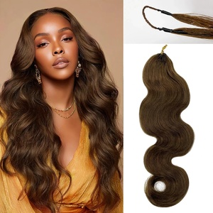 Extensions de cheveux humains au crochet ondulés effet <span class=keywords><strong>plume</strong></span> pour tresses bohèmes, couleur brun foncé, nœuds miracle - Product Image 2
