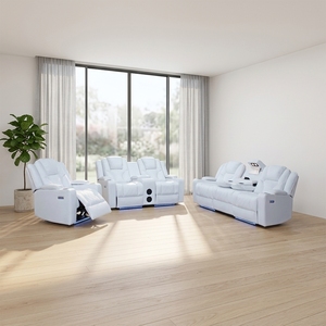 Electric <b>Sofa</b> Recliner Extendable Convertible White Air Leather Reclining <b>Sofa</b> Set Pillow Backrest Metal <b>Legs</b> <b>for</b> Living Room - Product Image 1
