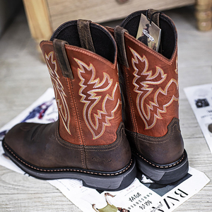 Bottes de Cowboy occidentales classiques pour hommes bottes en cuir à semelle extérieure en caoutchouc anti-glissante chaussures hommes bottes du désert à bout carré - Product Image 2