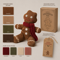 Boneka Manusia Roti Jahe Natal dari Kain Corduroy Vintage dengan Syal Rajut Merah untuk Dekorasi Rumah Liburan Bergaya Rustik dan Hadiah