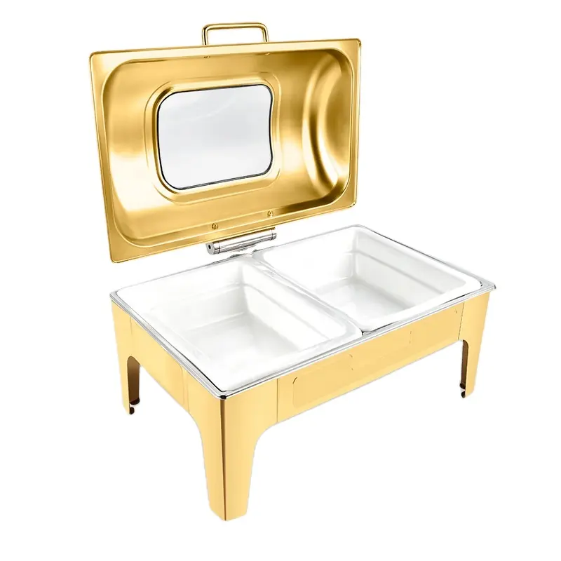 Goud Glas Roll Top Voedsel Warmer Alcohol Fornuis Chafing Gerechten Buffet Voedsel Pan Chafer Buffet Set