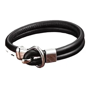 2312 Leather rope bracelet Stainless steel leather braided personality men's stainless anchor manufacturers direct sales