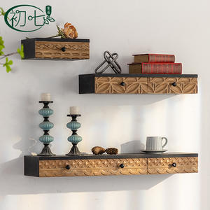 Solid Wood Retro Wall Shelf 92x21.5x10.5 Cm With <b>Drawers</b> Living Room Storage Wall Mounted Type - Product Image 1