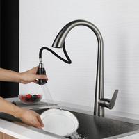 Robinet de cuisine extractible en acier inoxydable 304 avec cartouche céramique, eau chaude/froide, design télescopique et rotatif