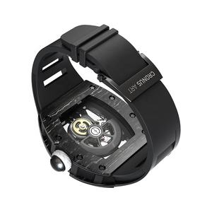 लक्जरी न्यूनाऊ कंकाल पुरुषों के यांत्रिक कलाई घड़ी काले कार्बन फाइबर मामले, चमकदार हाथों, रबर स्ट्रैप के साथ काले कार्बन फाइबर केस - Product Image 2