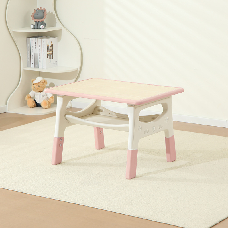 Mesa individual rosa begonia con veta de madera.