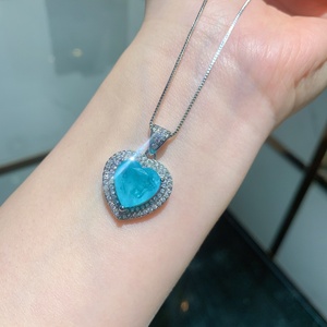 Fashion Eco-friendly Copper 9*9MM Blue Zircon Pendant and <b>Earrings</b> <b>Set</b> High End Heart Shaped Jewelry <b>Sets</b> for Women - Product Image 3