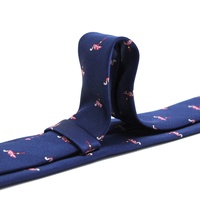 Cravate personnalisée en microfibre de polyester tissée, motif animal (pellicard, flamant rose), coupe slim, bleu marine, pour homme, vente en gros Chine Shengzhou