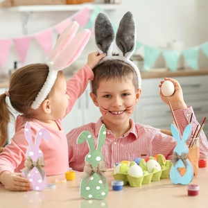 Coniglietto di Pasqua rustico in legno coniglio vassoio a strati per primavera casa segno dipinto per coniglietto spezie centrotavola da tavolo - Product Image 2