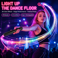Fouet à fibres optiques LED en gros, 36 effets lumineux, rechargeable Type-C, accessoire de scène pour danse et rave, CE RoHS