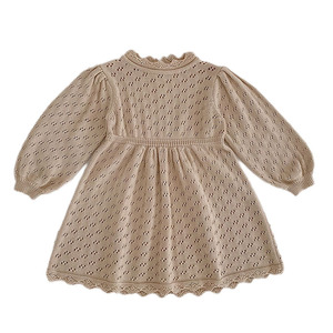 Nuevo Vestido de Princesa de Punto de Color Sólido para Niñas, Ropa de <span class=keywords><strong>Hermanas</strong></span> con Mangas Abullonadas para Primavera y Otoño - Product Image 5