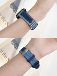 Bracelet de montre en cuir véritable de vente chaude bracelet de montre intelligente en denim avec 38/40/41mm, 42/44/45/49mm peut s'adapter à <span class=keywords><strong>Iwacth</strong></span> - Product Image 2