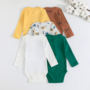Infant Clothing 6M 24M Autumn <b>Animal</b> <b>Pattern</b> Printed <b>Knitted</b> Long Sleeve 100% Cotton Footies Five-Piece Set Unisex Button - Product Image 2