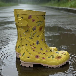<span class=keywords><strong>Botas</strong></span> <span class=keywords><strong>de</strong></span> <span class=keywords><strong>Lluvia</strong></span> con Estampado Floral para Mujer, Impermeables, Antideslizantes, a Media Pantorrilla, Color Amarillo Moderno, Superficie Lisa - Product Image 6
