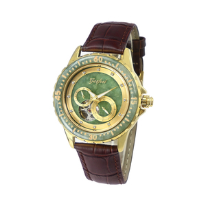 Montre automatique mécanique en acier inoxydable avec cadran en jade, verre 20 mm, pour homme, lunette lumineuse, bracelet style affaires, luxe ajouré doré - Product Image 2