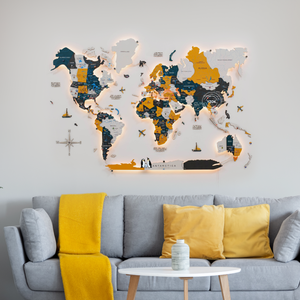 YZOK3D Décoration murale carte du monde, grande décoration murale en bois pour la maison, carte du monde pour les voyages, convient à la <span class=keywords><strong>famille</strong></span>, à la cuisine ou au bureau - Product Image 2