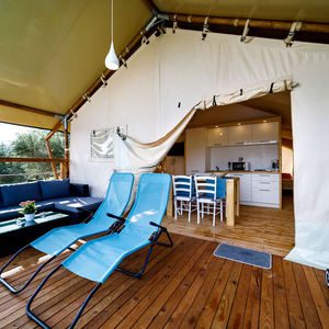 Luxe dubbele waterdichte canvas glamping tent met ruim interieur, vier seizoenen, stalen frame, één slaapkamer, woonkamer, 4x6m - Product Image 4