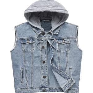 Chaqueta vaquera sin mangas corta unisex, chaleco vaquero con capucha inspirado en la calle, estilo informal para exteriores, talla grande OEM personalizable para otoño - Product Image 1