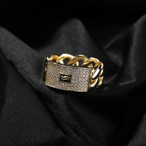 Anillo BES Hip Hop Geometría Cubana Chapado en Oro <span class=keywords><strong>de</strong></span> 14K, Anillo para Hombre, Joyería para Fiesta Rap <span class=keywords><strong>Rock</strong></span>, Anillo Cubano - Product Image 3
