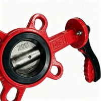 Vanne papillon manuelle de type wafer avec levier rouge, corps en fonte ductile, joint EPDM pour systèmes d'eau et d'incendie