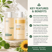 Perawatan Rambut Menutrisi & Mengontrol Minyak, Set Perawatan Rambut dengan Keratin Terhidrolisis, Ceramide, Panthenol, Sampo Bebas Kekejaman Hewan, Unisex untuk Kulit Kepala Berminyak
