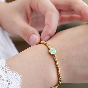 Tarnish Free Waterproof Cute 316l Stainless Steel Jewlery 14k 18k <b>Gold</b> Plated Bead Smiley Face <b>Bracelet</b> Dainty for Women - Product Image 3