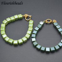 Bonne qualité glaçure de couleur naturelle 8mm métal laiton fermoirs Rectangle forme perles Bracelet pour femmes hommes bijoux fête d'anniversaire