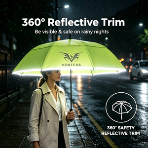 custom logo branded <b>windproof</b> pongee automatic straight large golf <b>umbrellas</b> with Reflective edge for people who walk at night - Product Image 1