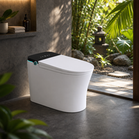 WC intelligent allongé à chasse d'eau par siphon, avec réservoir encastré, siège chauffant, céramique, télécommande, siphon en S/P